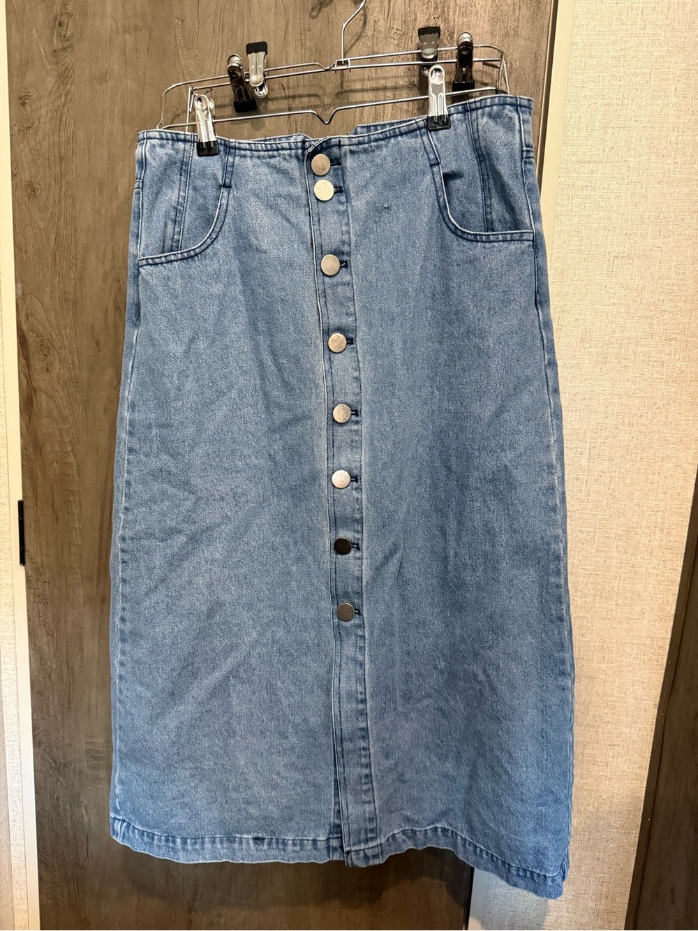 So Me Light Blue Denim Maxi Skirt with Front Buttons